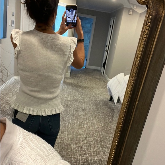 White Smocked Ruffled Flutter Sleeve Top - Picture 5 of 5
